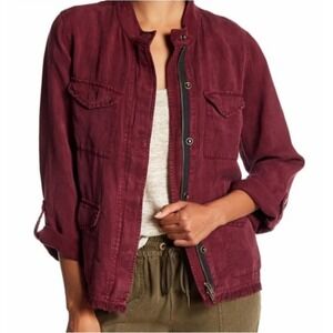 Sanctuary Roy‎ Raw Hem FrayedUtility Jacket in Burgundy Size Small